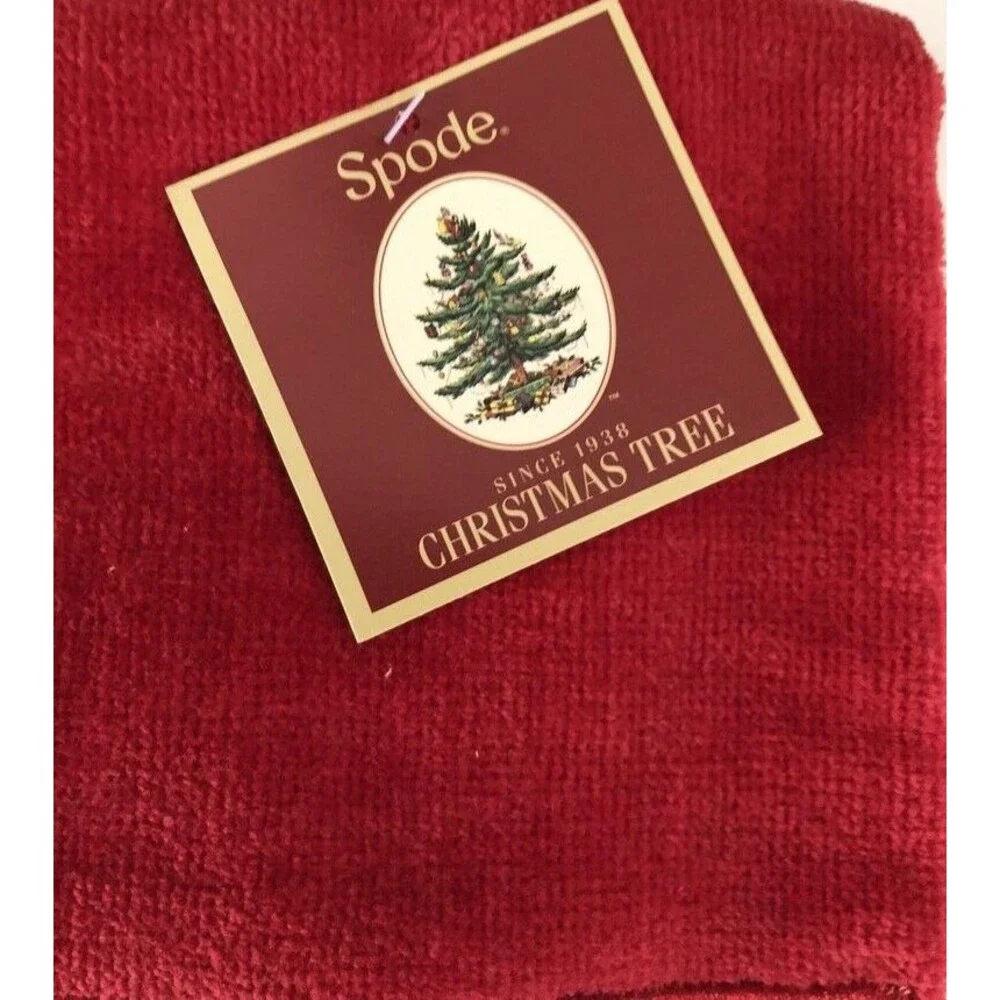 Christmas Tree Spode Kitchen Dish Towels Red Appliqued 100% Cotton Set of 2